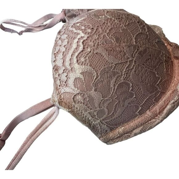 PINK Victoria's Secret Bra Womens Size 32C Floral Lace Push-Up Bra Light Pink - Picture 2 of 9